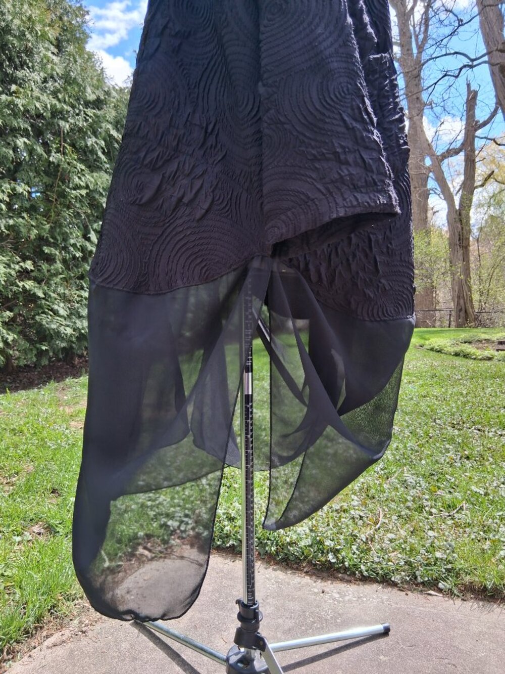 Black Textured Open-front Jacket chiffon trim with draped design Gorgeous XL + - Picture 13 of 14